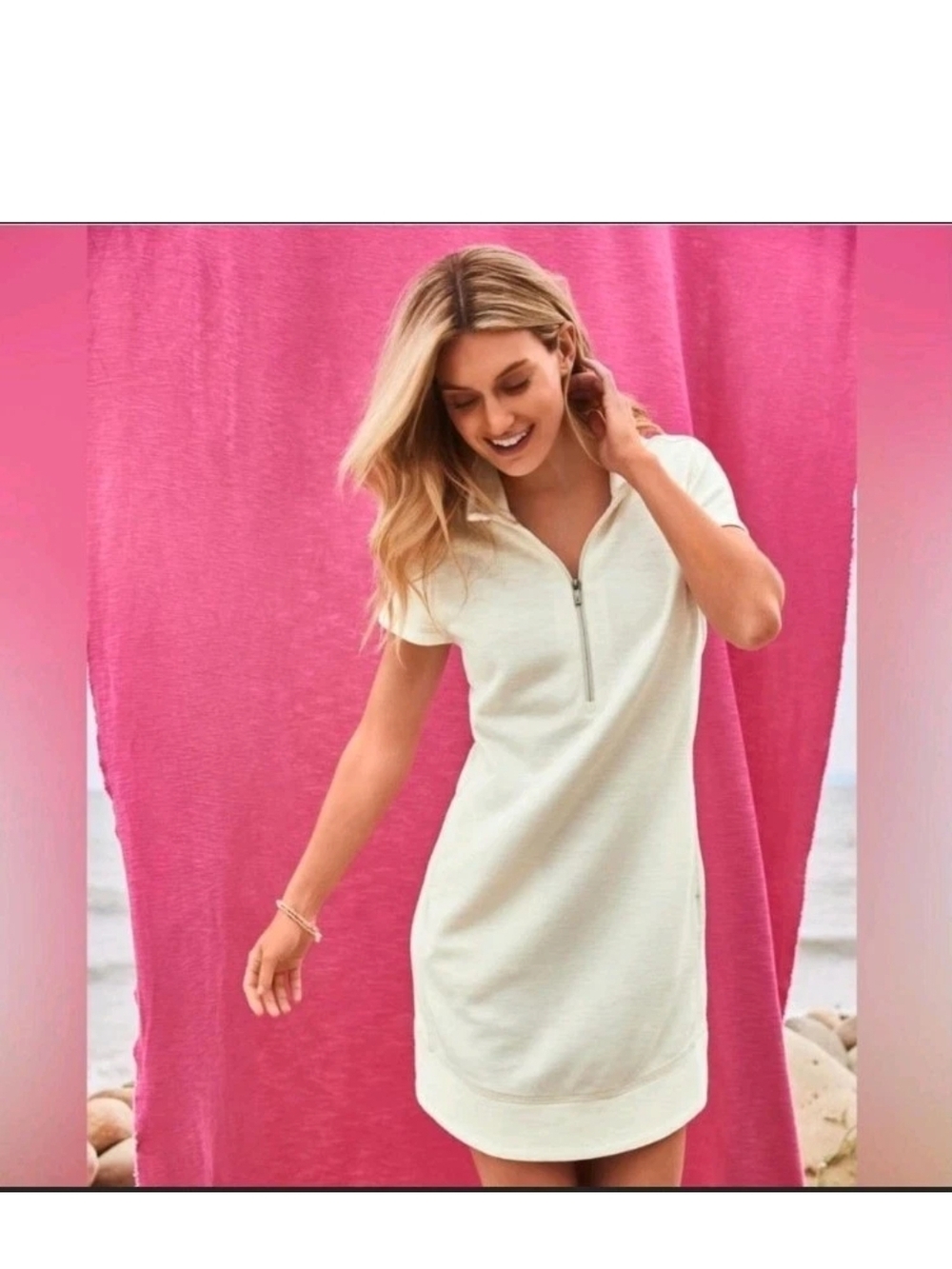 Tommy Bahama Women's Off White Pullover Sweater Dress With Pockets
